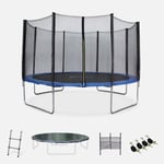 Trampoline 400cm bleu avec filet de protection.  échelle. bâche. filet pour chaussures. kit d'ancrage  - Mercure XXL- Trampoline