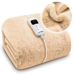 Dreamcatcher Faux Fur Heated Throw Electric Blanket, 160 x 130cm Heated Blanket Machine Washable Electric Throw Overblanket with 9HR Timer and 9X Control Heat Settings