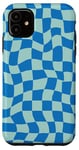 iPhone 11 Wavy Checkered Cyan Blue and Mint Checkerboard Pattern Case