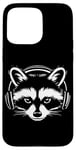 iPhone 15 Pro Max Black and White Gamer Raccoon with Headphones Case