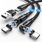 Chargeur Magnétique Usb C,100w Cable Magnetique Charge Rapide[2pcs, 1.8m/1m],Câble De Données Magnétique Usb C/A Vers Type C,5a Câble Aimanté Pour Galaxy S23/Tablet/Laptop/Mabook