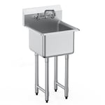 VEVOR Évier de Préparation Utilitaire en Acier Inoxydable, Petit Évier sur Pied à 1 Cuve 38x38 cm avec Robinet et Pieds, Évier Commercial pour Garage, Restaurant, Cuisine, Buanderie, Certifié NSF