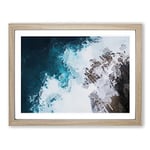 Crashing Waves At Bondi Beach In Abstract Modern Art Framed Wall Art Print, Ready to Hang Picture for Living Room Bedroom Home Office Décor, Oak A4 (34 x 25 cm)