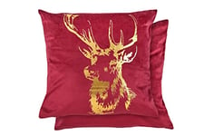 Emma Barclay Velvet Stag Grande Housse de Coussin en Velours Doux avec Impression en Aluminium Bordeaux 55 x 55 cm