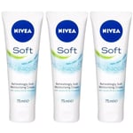 Nivea Soft Moisturiser Cream for Face Hands And Body 75ml Pack Of 3