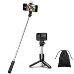 H.May Selfie Stick, 4 in 1 Mini Selfie Stick Tripod with Light, Extendable and Portable Stable Tripod Stand Holder with Detachable Wireless Remote Compatible with iPhone GoPro Camera Smartphones