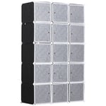 Garde robe armoire à vêtements l 111 x l 47 x h 183 cm modulable 15 cubes noir et blanc