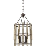 Lampe Suspendue Antique Bois Métal Ø38cm 4x E14 Suspensions Salle à Manger