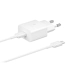 Original Samsung Power Fast Charger 15W Vegglader med USB-C til USB-C kabel - Hvit