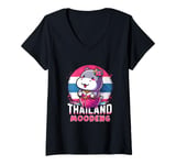 Womens Moodeng Mudeng Cute Funny Viral Hippo Thai Thailand Zoo Meme V-Neck T-Shirt