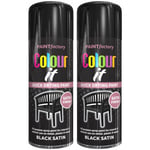 2x COLOUR IT Black Satin Spray Paint Satin Finish Metal Plastic Wood 400ml