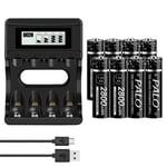 CITYORK 1.5V AA AAA Battery Charger 4 Slots and 8 Pack AA 2800mWh 1.5V Lithium Rechargeable Batteries 1.8h Fast Re-Charge, 1200 Cycles Long lasting Double A Battery Charger Set