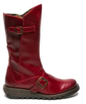 Fly London Womens Red MES 2 Wedge Heel Buckle Mid-Calf Leather Zip Platform Boots - Size UK 4