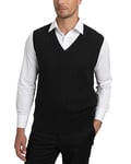 Kallspin Homme Gilet Pull col en V en Laine mélangée sans Manches tricoté (Noir, XXL Tall)