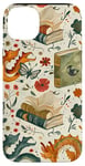 Coque pour iPhone 14 Plus Motif de ver de bibliothèque Cute Dragon Books Cottagecore