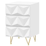 EUGAD Table de Chevet avec 3 Tiroirs à Effet 3D, Table de Nuit Adulte, Meuble de Rangement Moderne 40x40x62.5 cm, pour Chambre à Coucher, Salon, MDF et Métal, Blanc + Doré, 0004CTG