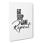 Eat Sleep Game Repeat Typography Canvas Print for Living Room Bedroom Home Office Décor, Wall Art Picture Ready to Hang, 30 x 20 Inch (76 x 50 cm)