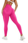 TIOKFLW Legging de Sport pour Femme, Taille Haute Pantalon de Yoga, sans Coutures Collants Fitness Gym, Seamless - Rose XL