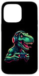 Coque pour iPhone 14 Pro Max Gaming Dinosaurs- Le T-rex joue aux jeux vidéo