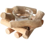 Shining House - 1pcs Bougeoirs en Bois Flotté avec Tasse en Verre de, Style Rustique Support pour Bougie Chauffe-Plat Décoration de Maison, Fête,