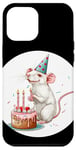 Coque pour iPhone 15 Pro Max Mignon Rat Blanc Vœux d'anniversaire pour une fête amusante