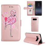 Samsung Galaxy Note8 Case, Ailisi [Pink Flamingo] Leather Wallet Flip Phone Case Magnetic Cover with TPU Inner, Shock-Absorption Protective Case with Card Slots, Stand Function (Rose Gold)