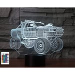 3D Off-Road Fordon Fjärrkontroll 16 Färger Nattljus Illusion Akryl LED Bord Sänglampa Barn Sovrum Skrivbords Dekoration Födelsedagspresenter Leksak