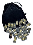 Black Tourmaline Rune Set Counter Crystal Gemstone Divination & Plush Pouch Uk