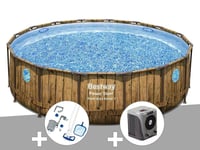 Kit piscine tubulaire ronde Bestway Power Steel avec hublots 4,88 x 1,22 m + Kit d'entretien Deluxe + Pompe à chaleur