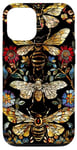 Coque pour iPhone 12/12 Pro Beau motif abeilles et fleurs noires