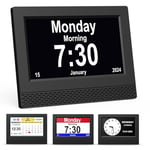 Ykall Digital Calendar Alarm Clock, 7" HD Large Screen Display, New Multiple Clock Modes Auto-Dimming Clock, Non-Abbreviated Day Date for Alzheimer's and Dementia Memory Loss Impaired Vision