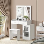 Dressing Table LED Bulbs Mirror Glass TopVanity Cabinet Make up Desk Stool Home