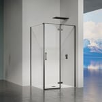 GRAND VERRE Cabine de douche en verre et alu noir avec porte pivotante ouvrante vers la droite 140x90x196