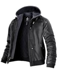 Wantdo Homme Veste Hiver Simili Cuir Veste Hiver Manteau A Capuche Manteau Cuir Noir Gris(Épais) M