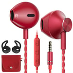 AzukiLife In Ear Headphones, Earphones with Microphone Volume Control, Comfortable Earphones with Bass Driven Sound, Portable in ear Earphones with Mic, for iPhone, Android, Tablets(Red)