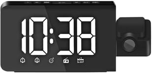 BANNAB Radio-réveil FM Affichage LED Multifonction Projection numérique Charge USB Horloge électronique (Blanche) Horloge Murale