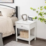 Giantex Table de Chevet avec Tiroir, Table de Nuit, Console de Nuit avec Étagère Ouverte, Table Basse, Table de Couloir, Table Téléphonique pour Salon, Chambre à Coucher, Blanc