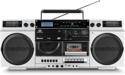 P66538 Enregistreur à cassettes (Ghettoblaster rétro avec lecteur CD, années 80, grand, USB, SD, CD, cassettes MC, radio DAB+ antenne télescopique, Bluetooth, platine cassette, fonction enregis