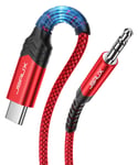 USB C to 3.5mm Audio Aux Jack cable [1M], JSAUX Type C adapter to 3.5mm male headphone stereo cable car compatible with iPad Pro 2020 Google Pixel 3 4 XL, Samsung Galaxy S22 S21 S20 Ultra Note 20 -Red