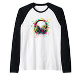 Splash Art Headphones Music Singing Singer Song Raglan Baseball Tee