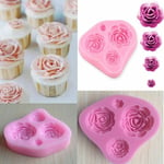 Roses Mould Flowers 4 cell Cake Decorating Fondant Icing Chocolate Resin Silicon