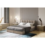 Lit adulte 180x200 cm city - rembourré avec rangement et matelas – tissu velours - beige