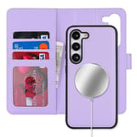 Ｈａｖａｙａ for Coque Samsung S23 Magsafe Compatible Coque Samsung Galaxy S23 Porte Carte Flip Étui Cuir Portefeuille à Rabat Homme Amovible - Violet