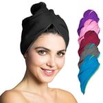 Turban cheveux microfibre, serviette spéciale turban pour le séchage doux et rapide, serviette de cheveux pour mixte adulte, 1 pièce, noir