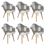 GIADA - Lot de 6 Fauteuils Patchwork Motifs Grisés