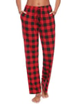 Vlazom Bas de Pyjama Femme Longue Coton Pantalon de Pyjama Femmes,Doux et Confortable à Carreaux Pantalon de Nuit avec Poches - Rouge - S