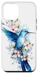 iPhone 12 mini Watercolor Blue Hummingbird with flowers Case