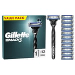 Gillette Mach3 Men's Razor + 12 Razor Blade Refills, 3 Blades for a Smooth Shave, Fits All Mach3 Handles