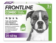 FRONTLINE 611046 Combo Chien - Anti Puces, Anti-Tiques - Protège L'Habitat1, Élimine Puces Pendant 8 Semaines-Tiques Pendant 4 Semaines - pour Chien 20 à 40 kg - Fabriqué en France -3 Pipettes Spot-On