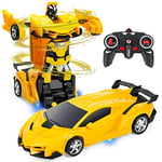 Highttoy Voiture Télécommandée Enfant 3-12 Ans, Voiture Robot Transformable Télécommandé 2.4GHz Rotation à 360° Voiture Transformateur Jouet Robot pour Garçons Filles Jaune